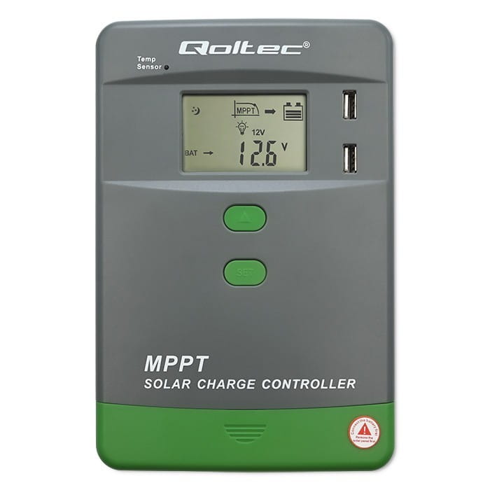 Qoltec Solarny regulator ładowania MPPT z czujnikiem temperatury 40A |  12V/24V | LCD | 2xUSB | Bluetooth | APP | GEL | LiFePO4