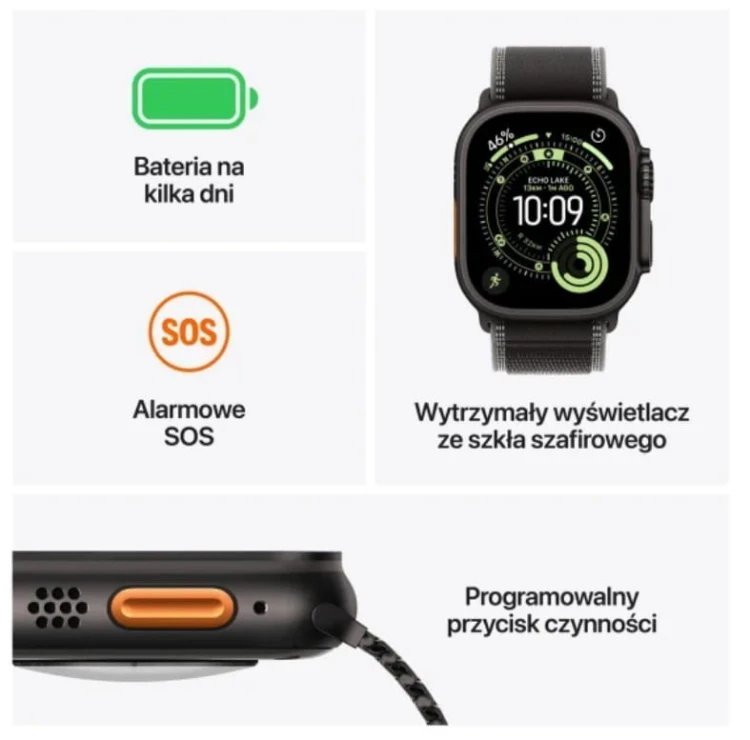 Apple Watch Ultra 3 GPS + Cellular, koperta 49 mm z tytanu w kolorze naturalnym, bransoleta mediolańska z tytanu w kolorze naturalnym - rozmiar L