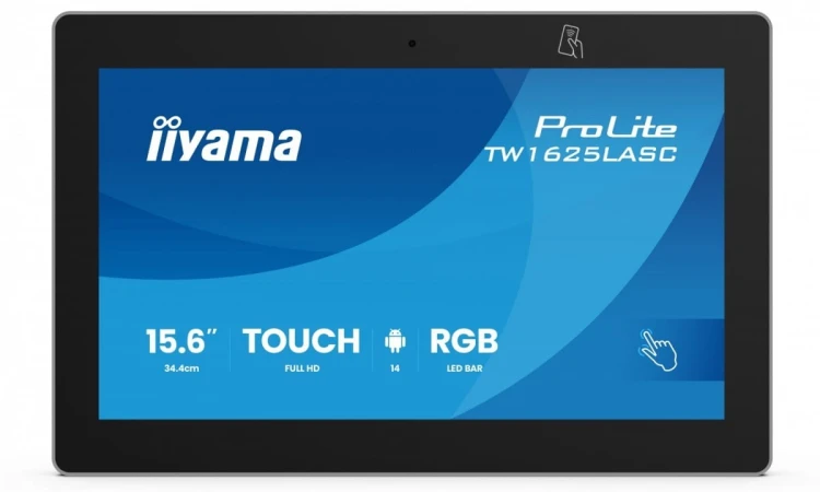 IIYAMA Monitor 16 cali TW1625LASC-B3PNR ANDROID 14,FHD,10PKT,450cd,2x2W,    4xUSB, 1xUSB-C,RJ45, MIC, RK3567, 4/32GB, LED lightbar, iiSign2, NFC, 24/7