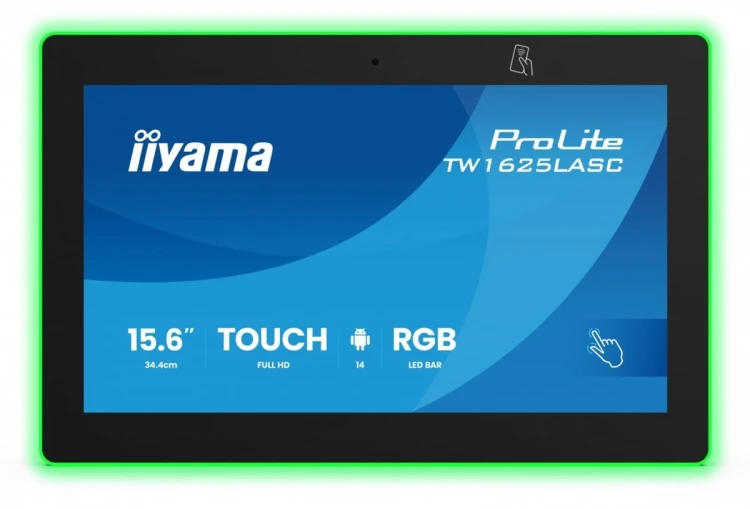 IIYAMA Monitor 16 cali TW1625LASC-B3PNR ANDROID 14,FHD,10PKT,450cd,2x2W,    4xUSB, 1xUSB-C,RJ45, MIC, RK3567, 4/32GB, LED lightbar, iiSign2, NFC, 24/7