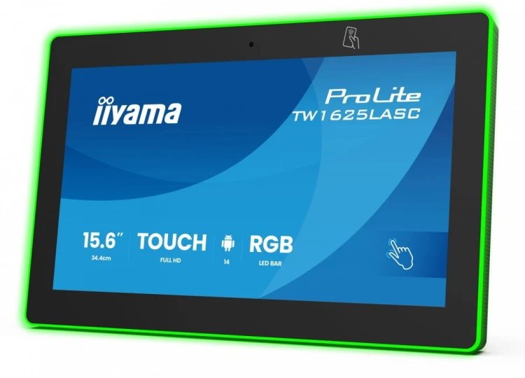 IIYAMA Monitor 16 cali TW1625LASC-B3PNR ANDROID 14,FHD,10PKT,450cd,2x2W,    4xUSB, 1xUSB-C,RJ45, MIC, RK3567, 4/32GB, LED lightbar, iiSign2, NFC, 24/7