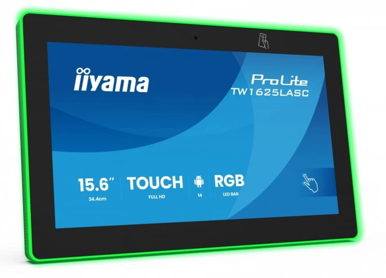IIYAMA Monitor 16 cali TW1625LASC-B3PNR ANDROID 14,FHD,10PKT,450cd,2x2W,    4xUSB, 1xUSB-C,RJ45, MIC, RK3567, 4/32GB, LED lightbar, iiSign2, NFC, 24/7