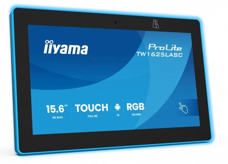IIYAMA Monitor 16 cali TW1625LASC-B3PNR ANDROID 14,FHD,10PKT,450cd,2x2W,    4xUSB, 1xUSB-C,RJ45, MIC, RK3567, 4/32GB, LED lightbar, iiSign2, NFC, 24/7