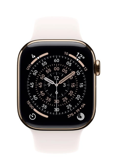 Apple Watch Series 11 GPS + Cellular koperta 46 mm z tytanu w kolorze złotym, pasek sportowy w kolorze łagodnego różu - rozmiar S/M