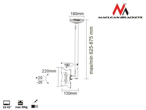 Maclean Uchwyt do telewizora sufitowy 23-42 cale 50 - 85 cm 30kg MC-504A B TV Czarny