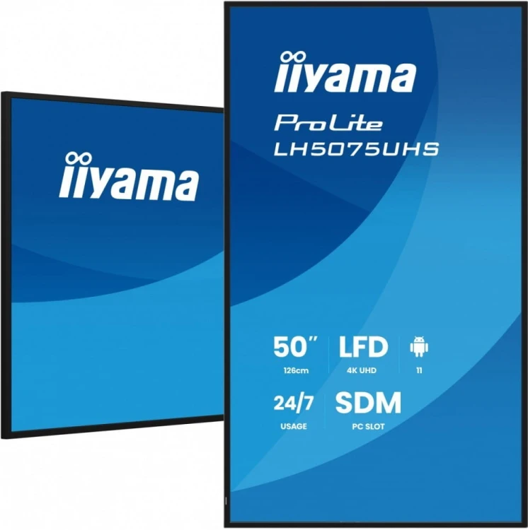 IIYAMA Monitor 50 cali LH5075UHS-B2AG,24/7,VA,ANDROID.11,4K,500cd,3xHDMI,DP, RJ45,2x10W,2xUSB,WiFi,4/32GB,24/7,A311D2, full daisy chain,
