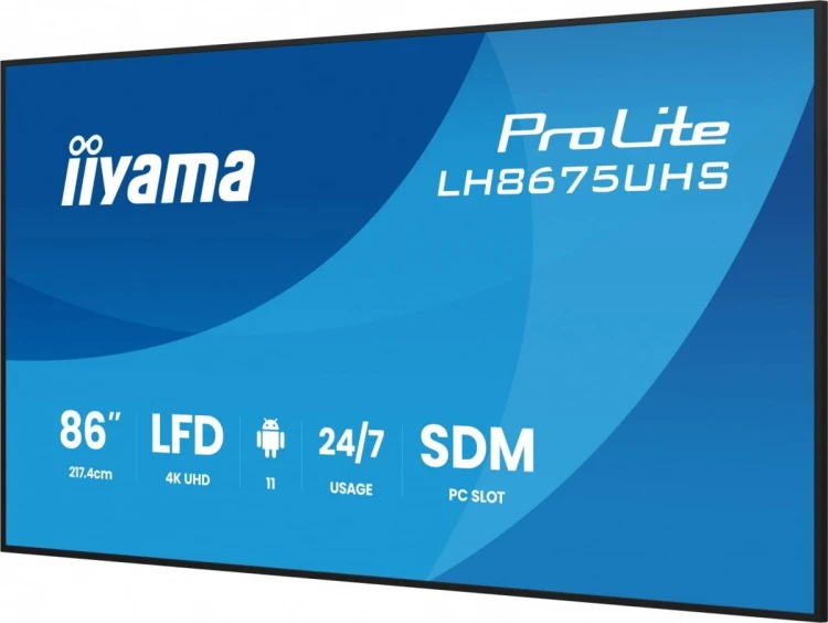 IIYAMA Monitor 86 cali LH8675UHS-B2AG,24/7,IPS,ANDROID.11,4K,  WiFi,         iiSignage2, FailOver, EShare, 24/7, full daisy chain