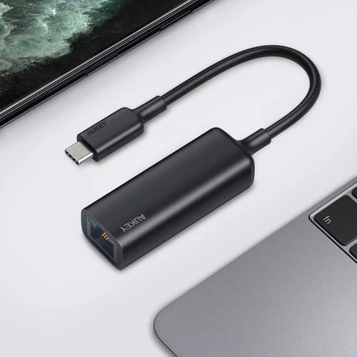 AUKEY CB-A30 aluminiowa karta sieciowa USB-C Gigabit 10/100/1000 Mbps RJ45 | 1 Gb/s | USB 3.0 Typ C | diody LED