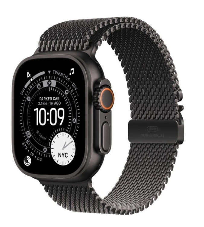 Apple Watch Ultra 3 GPS + Cellular, koperta 49 mm z tytanu w kolorze czarnym, bransoleta mediolańska z tytanu w kolorze czarnym - rozmiar L