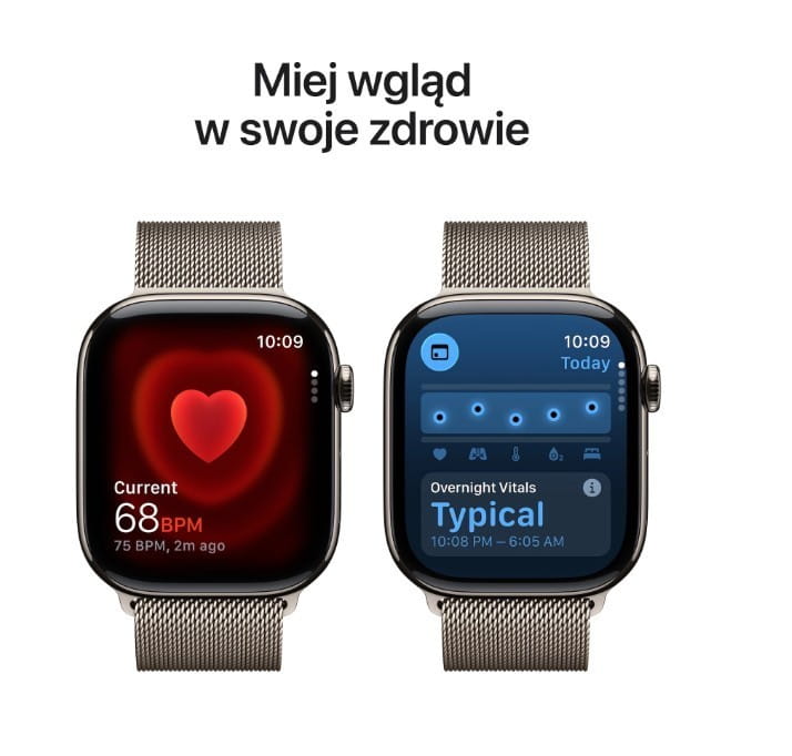 Apple Watch Series 11 GPS + Cellular koperta 46 mm z tytanu w kolorze naturalnym, bransoleta mediolańska w kolorze naturalnym - rozmiar S/M