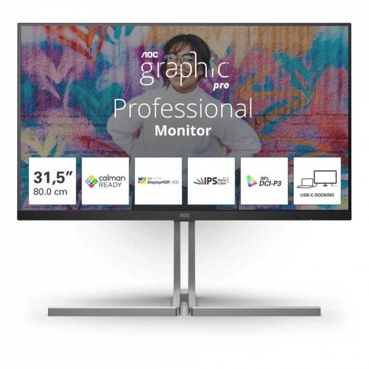 AOC Monitor U32U3CV 31.5 cala Nano IPS 4K HDMIx2 DP USB-C RJ45 KVM Pivot Głośnik