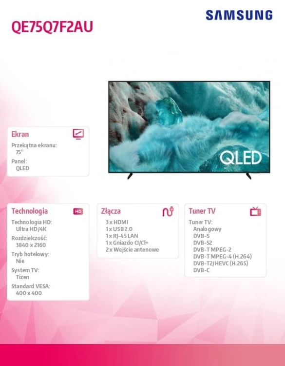 Samsung Telewizor QLED 75 cali QE75Q7F2AUXXH