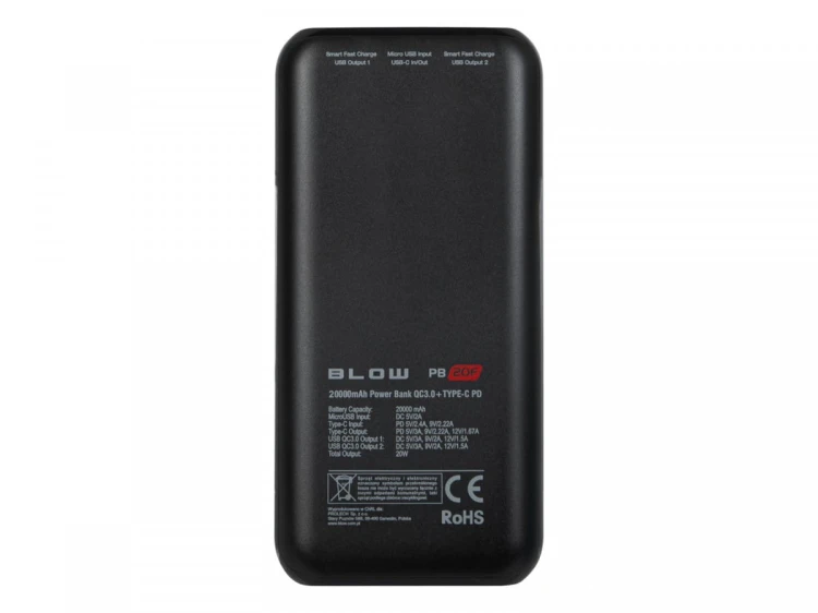 BLOW PowerBank 20WPB20F PD 20W 20000mAh Czarny