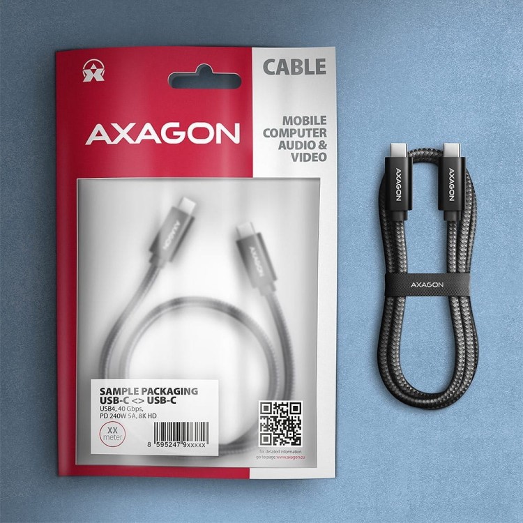 AXAGON BUCM4X-CM05AB Kabel USB-C - USB-C, USB4 Gen 3x2 0.5m, PD 240W, 8K HD, ALU, oplot Czarny