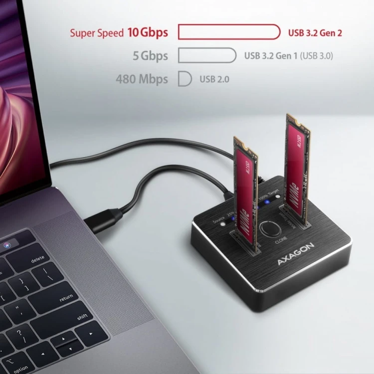 AXAGON ADSA-M2C Stacja dokująca, USB-C 3.2 Gen 2 - 2x M.2 NVMe SSD CLONE MASTER