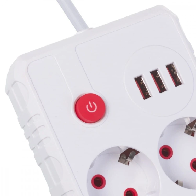 Maclean Listwa zasilająca, MCE388 W 2 gniazda, 3xUSB, 110-240V AC 50/60Hz, 2.1A max 2500W, 3m biała