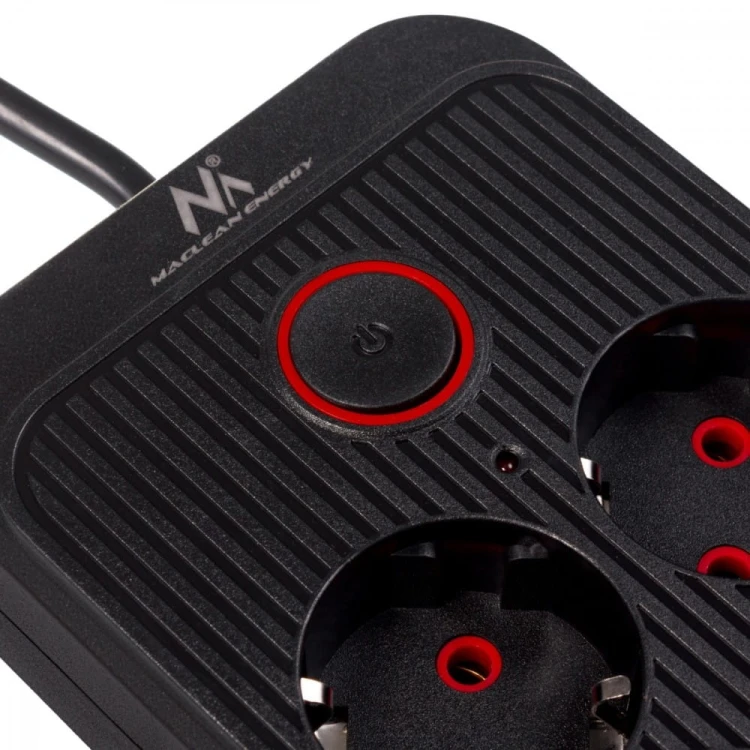 Maclean Listwa zasilająca MCE389 B 6 gniazd 4xUSB-A, 1xUSB-C 110-240V AC 50/60Hz, 2.1A max 2500W, czarna