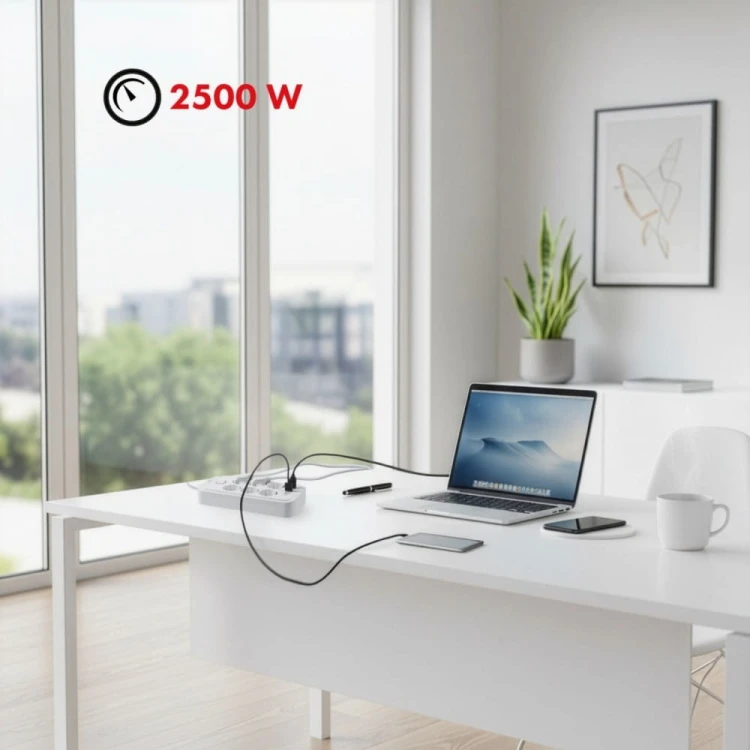 Maclean Listwa zasilająca MCE389 W 6 gniazd 4xUSB-A 1xUSB-C 110-240V, AC 50/60Hz, 2.1A max 2500W biała