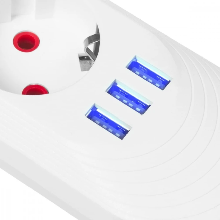 Maclean Listwa zasilająca 5 gniazd MCE395 W 3xUSB, 110-240v AC 50/60Hz, 2,1A max 2500W, biała