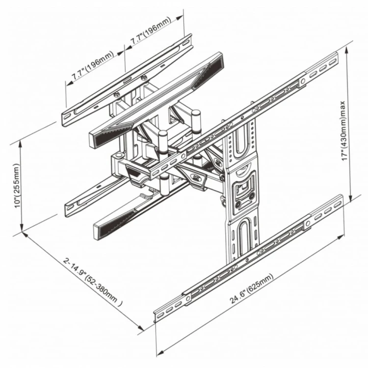 ART Uchwyt do TV LCD/LED 40-75" 45KG AR-99 reg.pion/poziom 52-380mm max VESA 600x400
