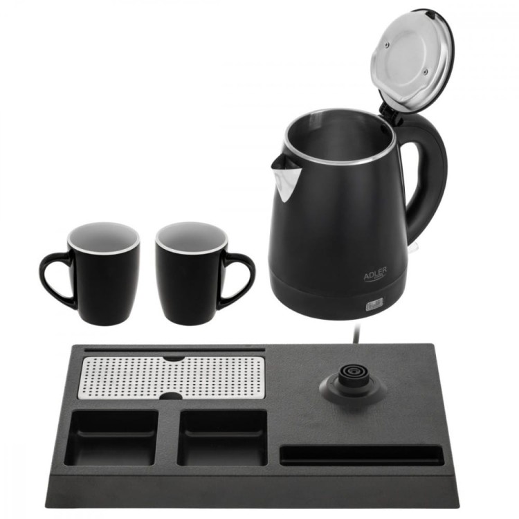 Adler Czajnik hotelowy AD 1387 z tacką z 2 kubkami 1l, inox