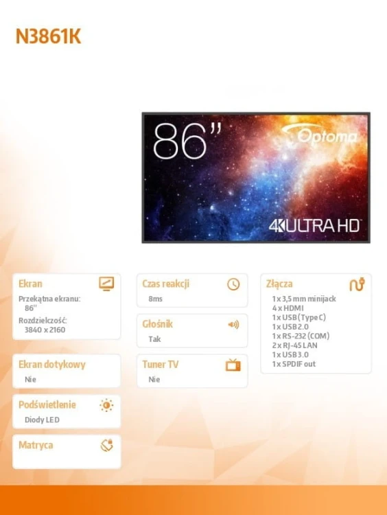 Optoma Monitor wielkoformatowy IFPD N3861K H1F2C0HBW101