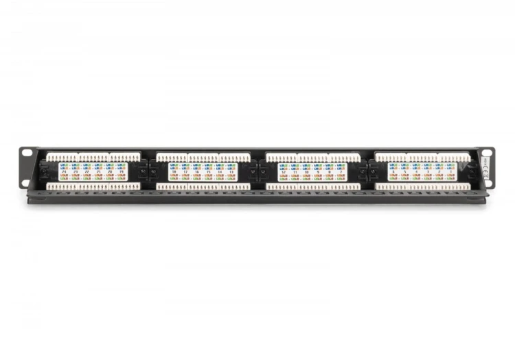 Digitus Panel krosowy (patch panel) 19'' 24x RJ45, LSA pion, kat.6, nieekranowany, 1U, prowadnica kabli, pola opisowe, Czarny