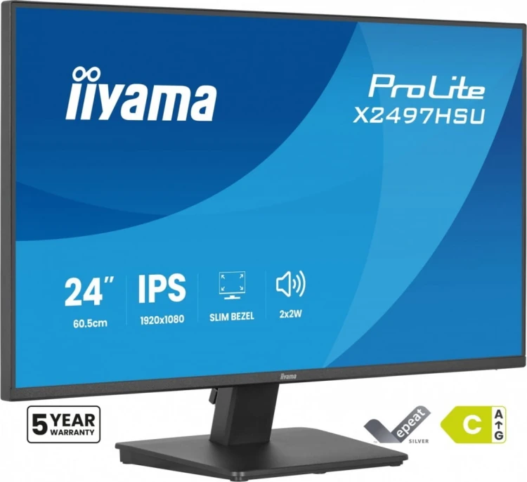 IIYAMA Monitor  ProLite 23.8 cala X2497HSU-B1 IPS,FHD,HDMI,DP,120Hz,350CD,2xUSBv3.2,   2xUSB-C, GW 5lat