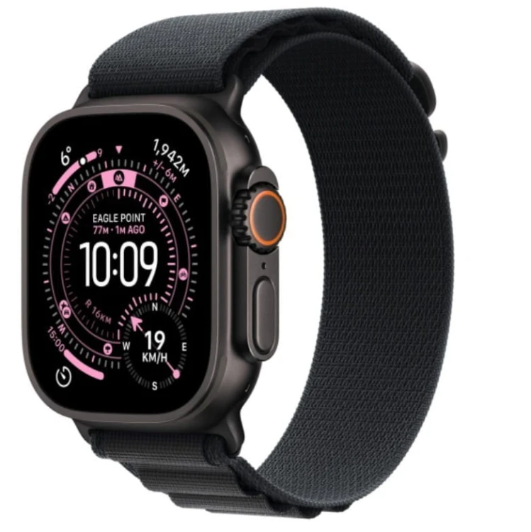 Apple Watch Ultra 3 GPS + Cellular, koperta 49 mm z tytanu w kolorze czarnym, opaska Alpine w kolorze czarnym - rozmiar S