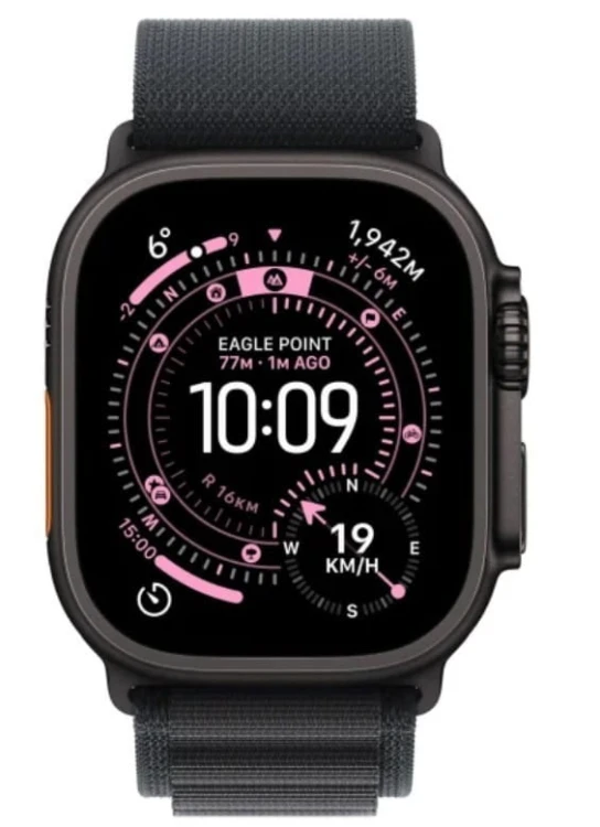 Apple Watch Ultra 3 GPS + Cellular, koperta 49 mm z tytanu w kolorze czarnym, opaska Alpine w kolorze czarnym - rozmiar S
