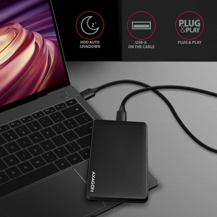 AXAGON EE25-SL Obudowa zewnętrzna plastikowa, bezśrubowa, 3.2 gen1 SATA 6G 2.5, czarna