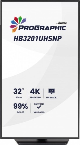 IIYAMA Monitor 31.5 cala ProGraphic HB3201UHSNP-B1 4K,IPS BLACK 2.0,450cd,VESA USB-c dock(PD:96W),HDMI,DP,DAISY/CHAIN,4xUSB,RJ45,3000:1,sRGB:100%,DCI-