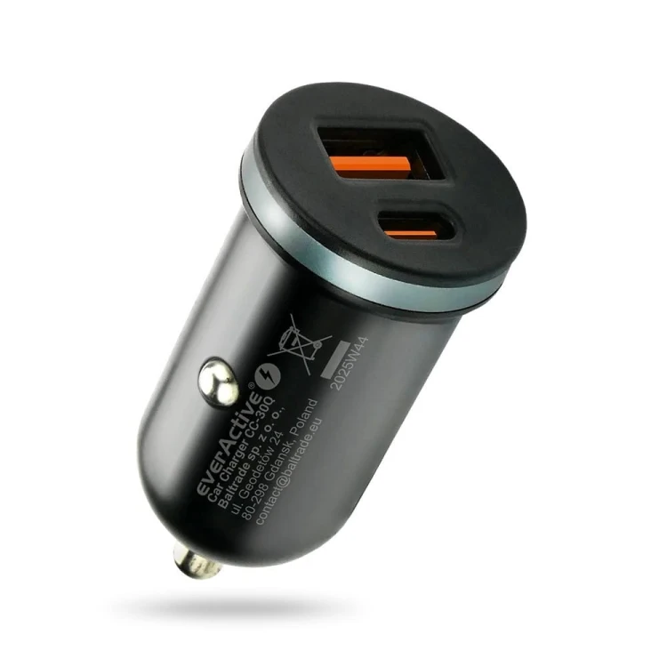 everActive Ładowarka samochodowa CC-30Q QC3.0 35W 1X USB + 1X USB-C PD czarna