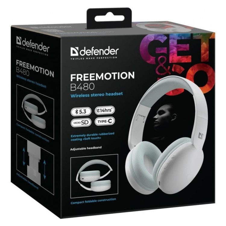Defender Słuchawki bezprzewodowe nauszne FREEMOTION B480 Białe