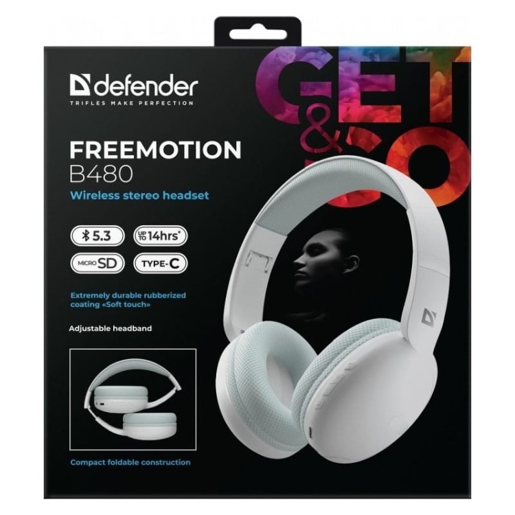 Defender Słuchawki bezprzewodowe nauszne FREEMOTION B480 Białe