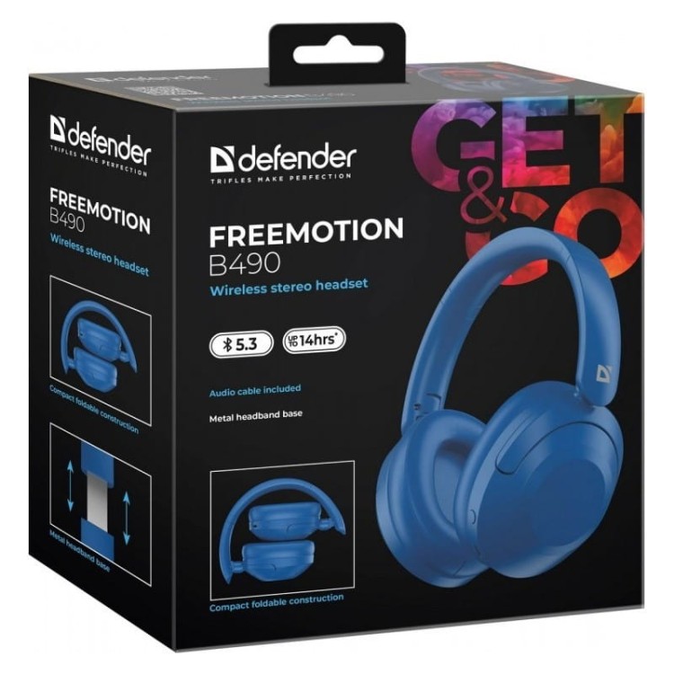 Defender Słuchawki bezprzewodowe nauszne FREEMOTION B490 Niebieskie