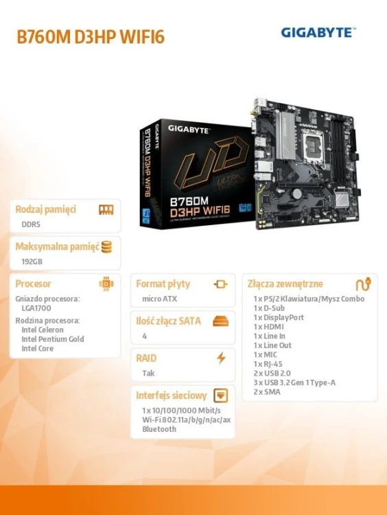 Gigabyte Płyta główna B760M D3HP WIFI6 mATX
