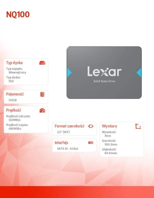 Lexar Dysk SSD NQ100 512GB SATA3 2.5' 560/480MB/s
