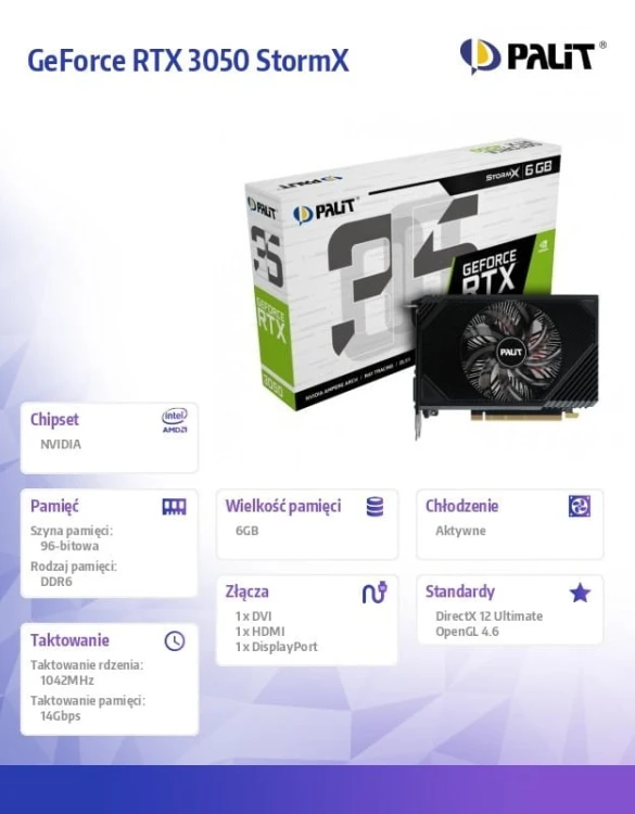 Palit Karta graficzna GeForce RTX 3050 StormX 6GB GDDR6 96bit DVI/DP/HDMI
