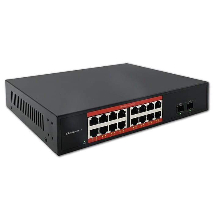 Qoltec Przełącznik sieciowy SWITCH Gigabit Ethernet PoE | 16x RJ45 | 2x SFP | 1000 Mb/s