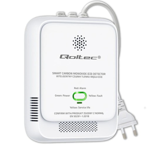 Qoltec Czujnik tlenku węgla (czadu) | detektor CO | alarm 85dB | LED