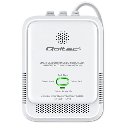 Qoltec Czujnik tlenku węgla (czadu) | detektor CO | alarm 85dB | LED