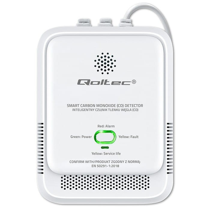 Qoltec Czujnik tlenku węgla (czadu) | detektor CO | alarm 85dB | LED