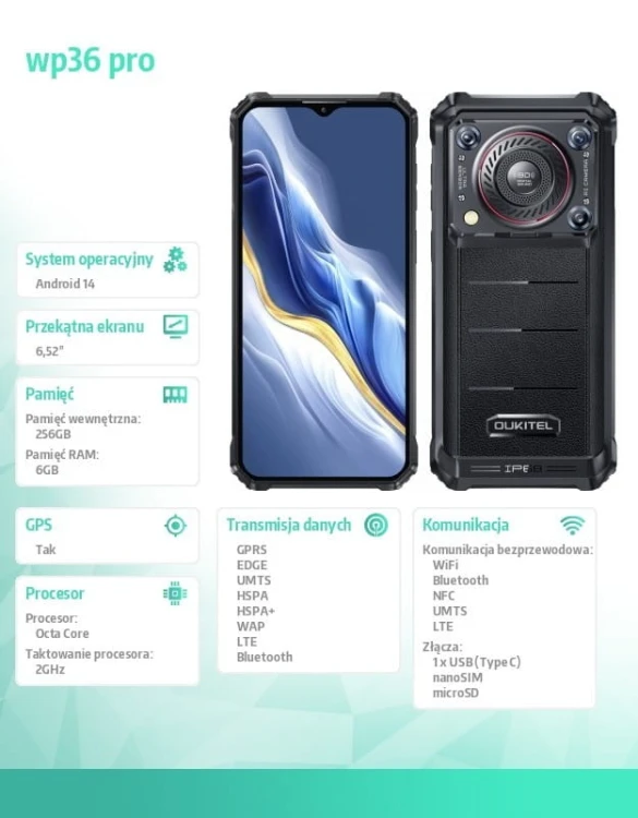 OUKITEL Smartfon WP36 Pro 4G 6/256GB IP68 czarny