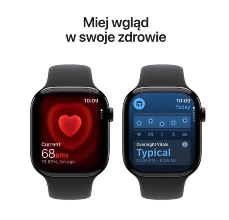 Apple Watch Series 11 GPS koperta 46 mm z aluminium w kolorze onyksu, pasek sportowy w kolorze czarnym - rozmiar M/L