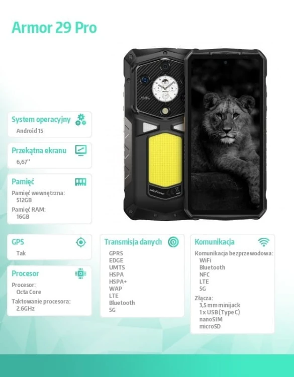 ULEFONE Smartfon Armor 29 Pro 5G 16GB/512GB czarny