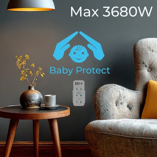 Maclean Rozdzielacz na 3 gniazda MCE248 F/W 2xUSB-A 2xUSB-C biały