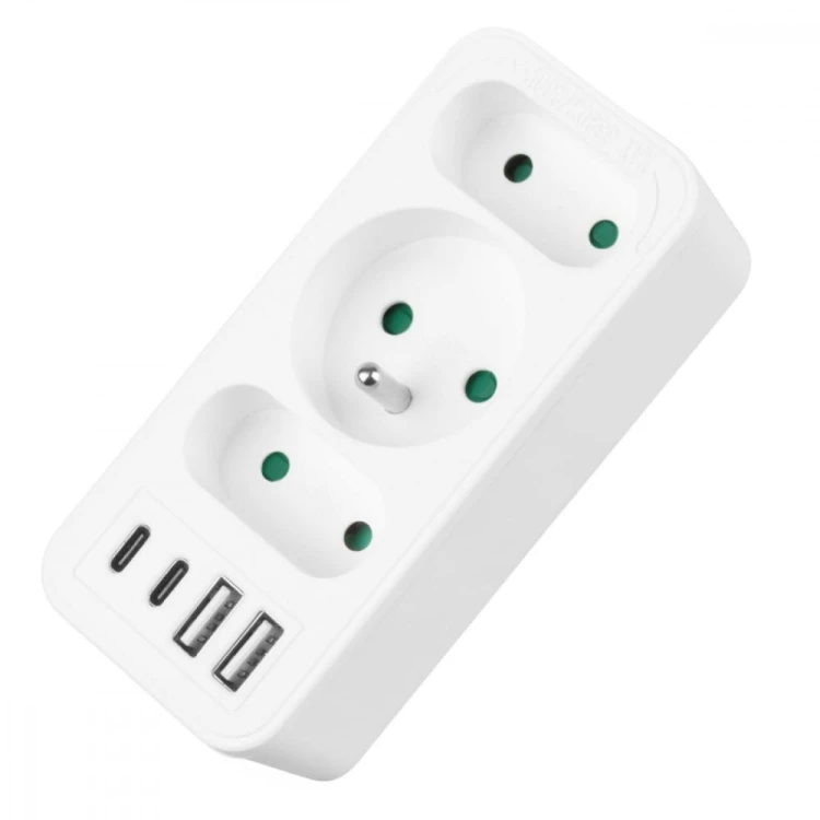 Maclean Rozdzielacz na 3 gniazda MCE248 F/W 2xUSB-A 2xUSB-C biały