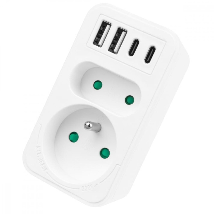 Maclean Rozdzielacz na 2 gniazda MCE249 F/W  2x USB-A 2x USB-C