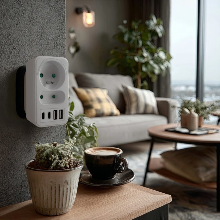 Maclean Rozdzielacz na 2 gniazda MCE249 F/W  2x USB-A 2x USB-C